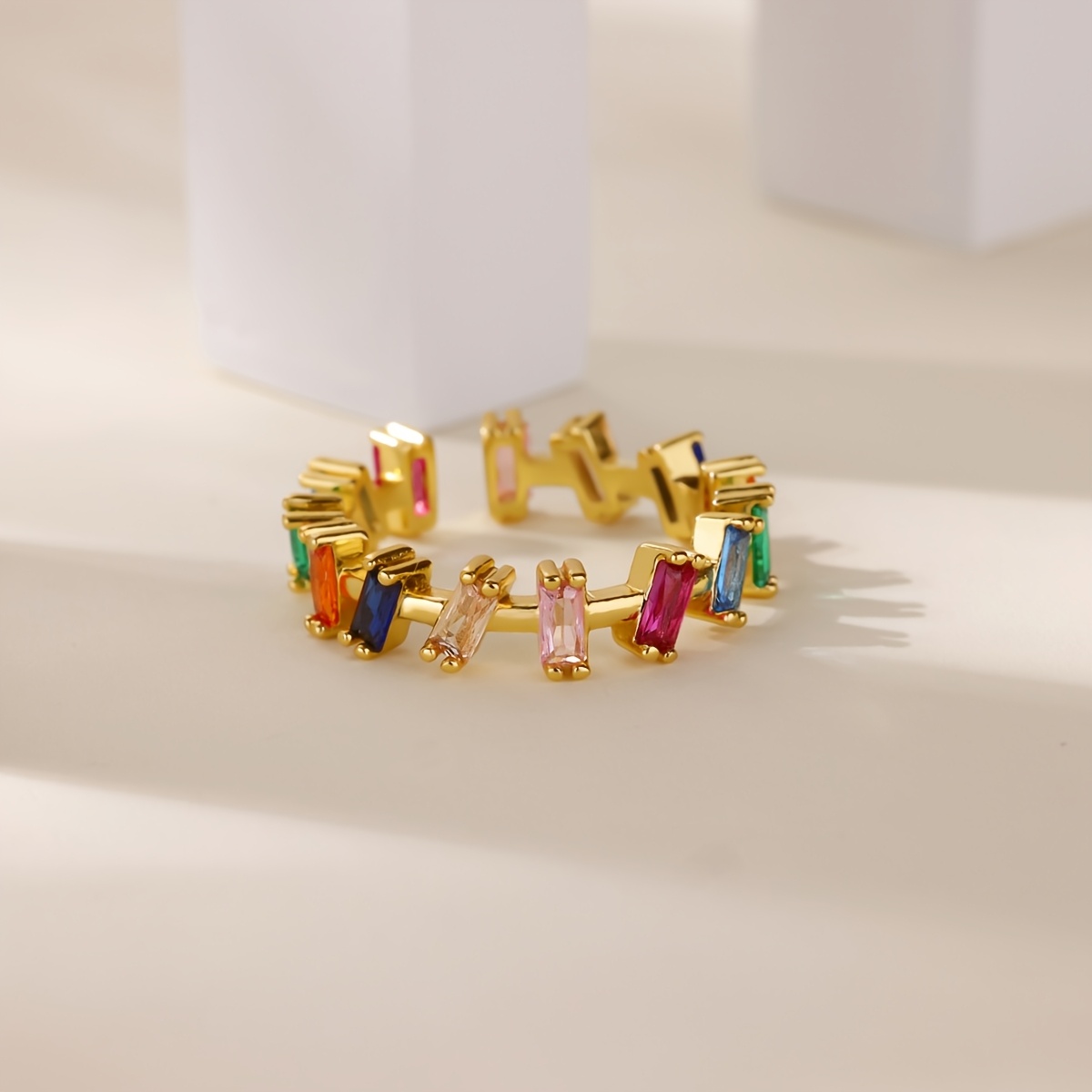 Open Ring with Inlaid Colored Synthetic Zirconia, Bohemian Style